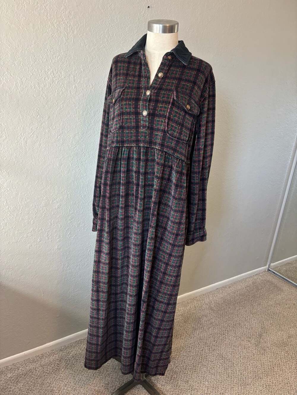 Jones New York Sport Vintage Plaid Long Sleeve Maxi Dress Size L